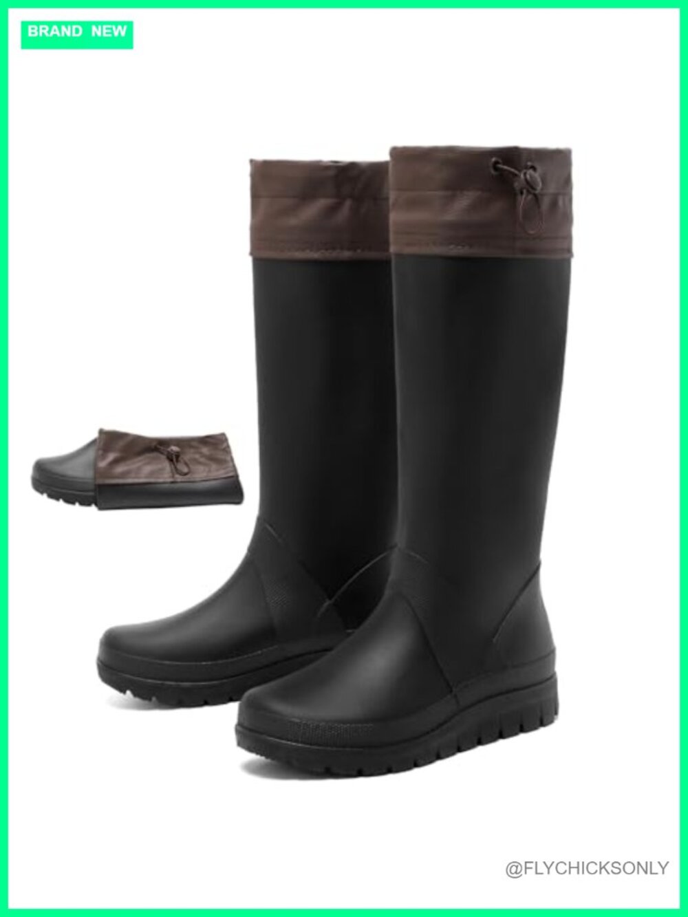 Waterproof Knee High Rain Boots with Drawstring Cuff Anti-Slip Lightweight